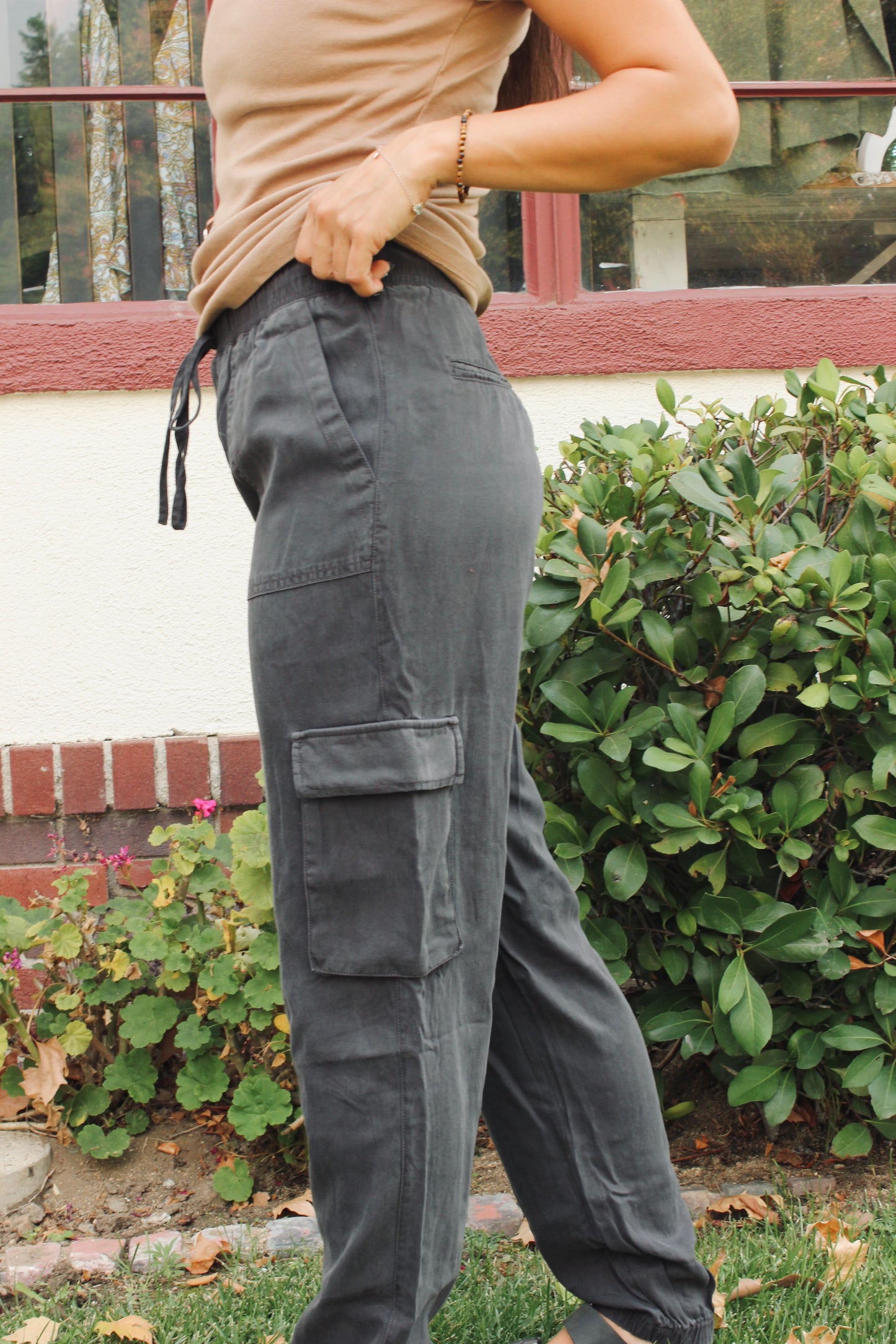 Charcoal Tencel Cargo Pants