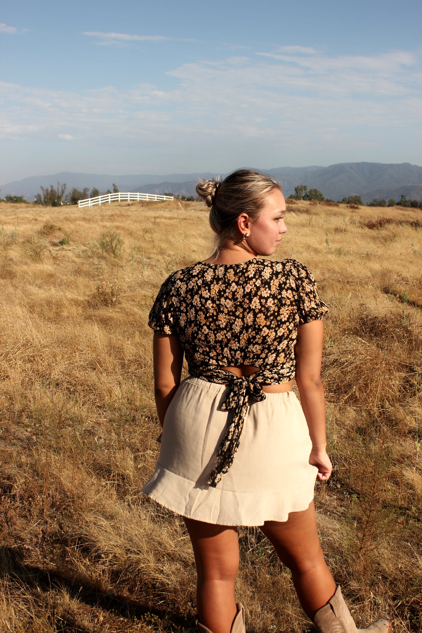 Black Floral Cropped Top