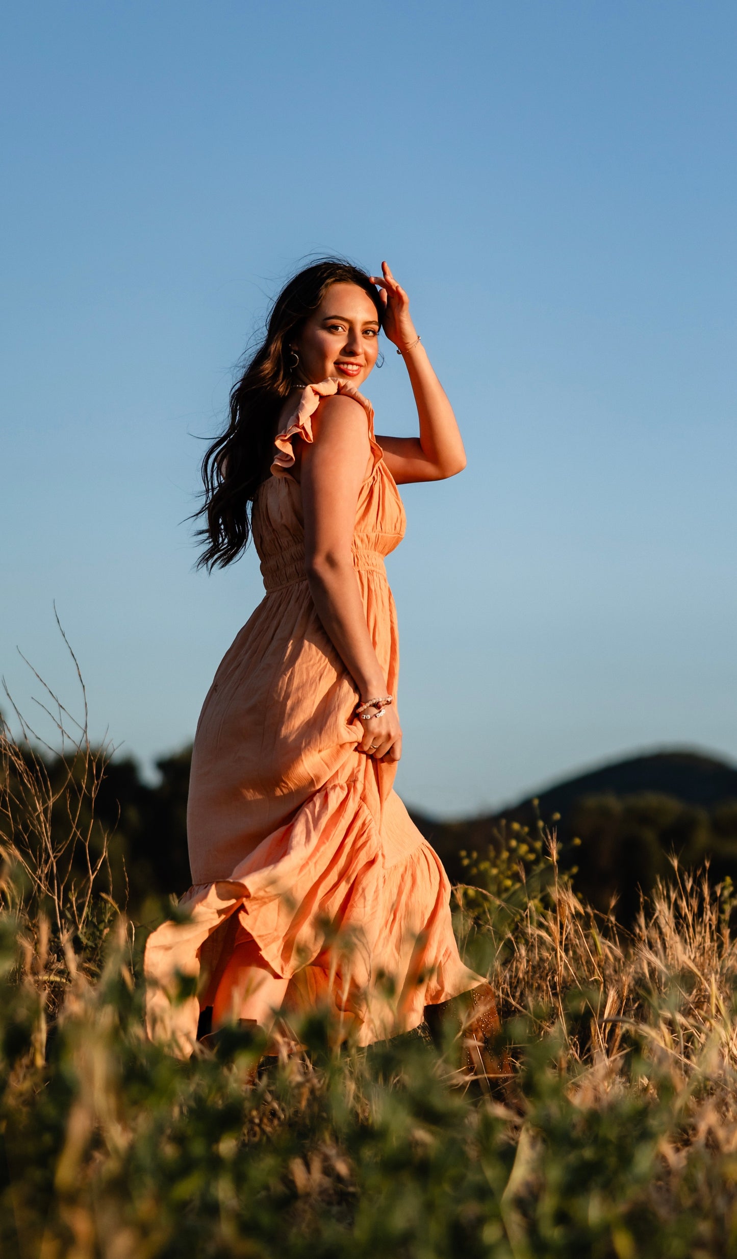 Apricot shirred dress