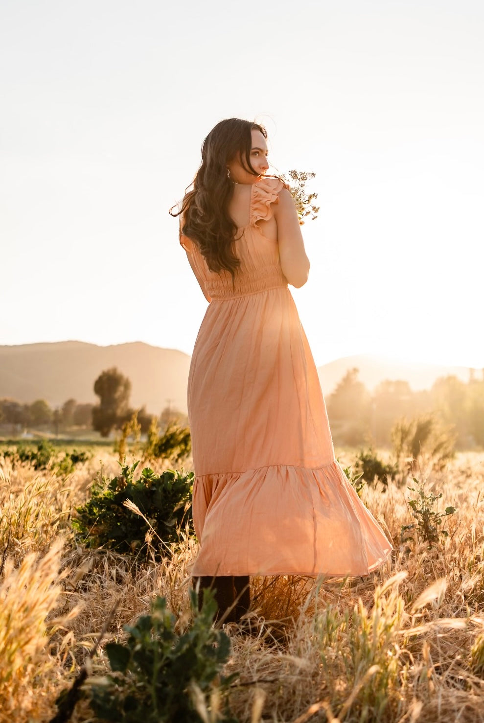 Apricot shirred dress