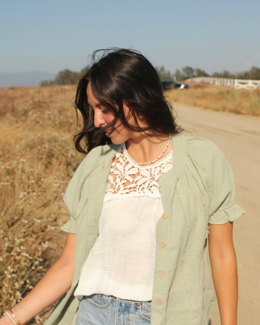 Sage Button Up Blouse