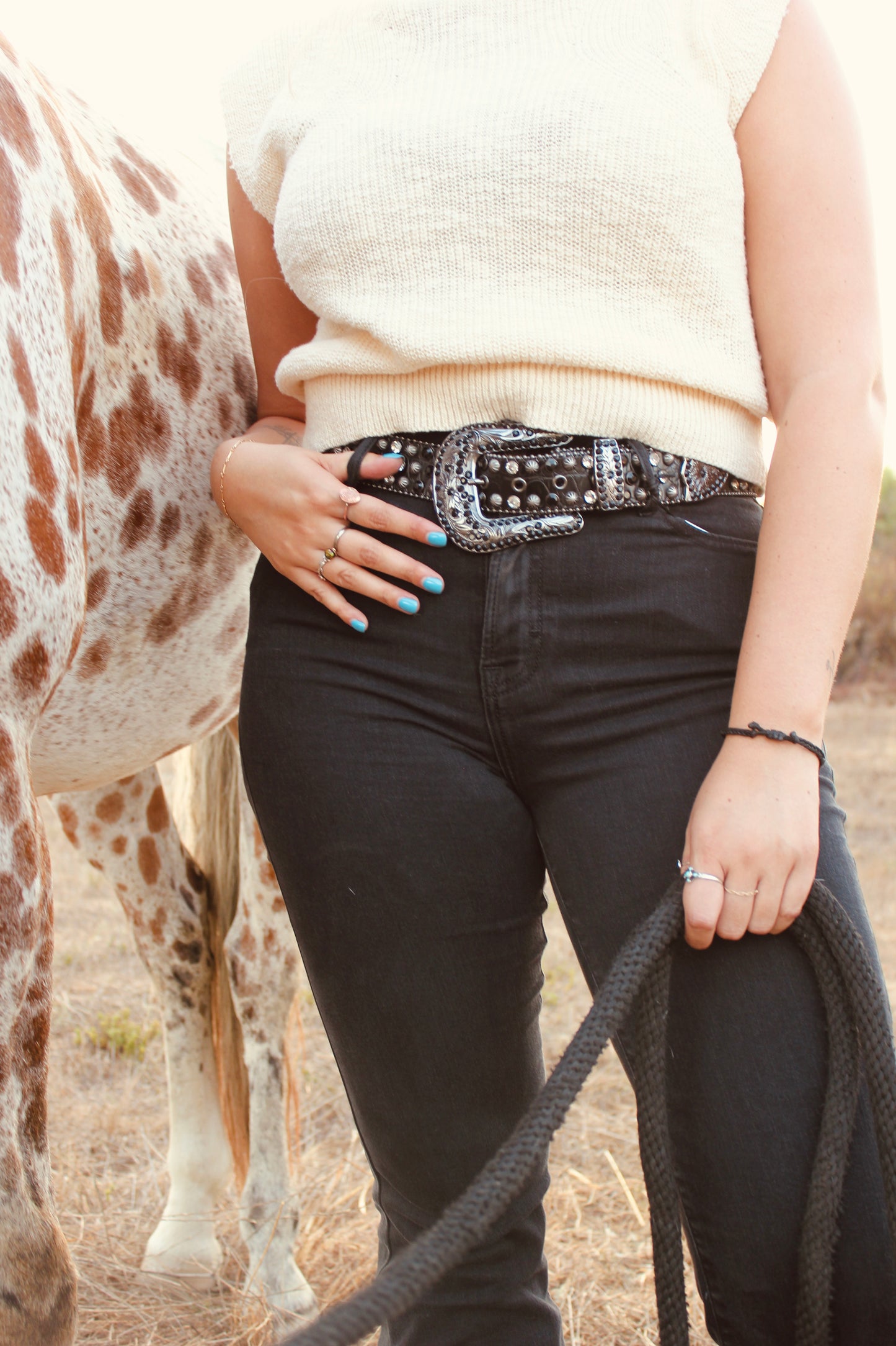 Black 3 stone Leather Belt