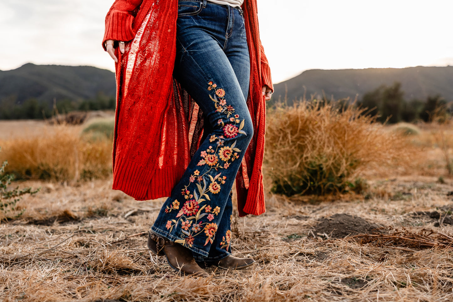 Floral Embroidery Bell Bottoms