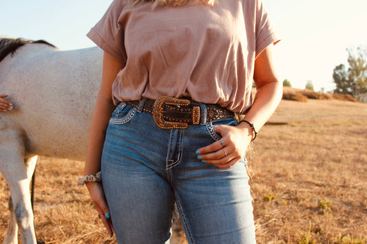 Brown Rhinestone Studs Belt