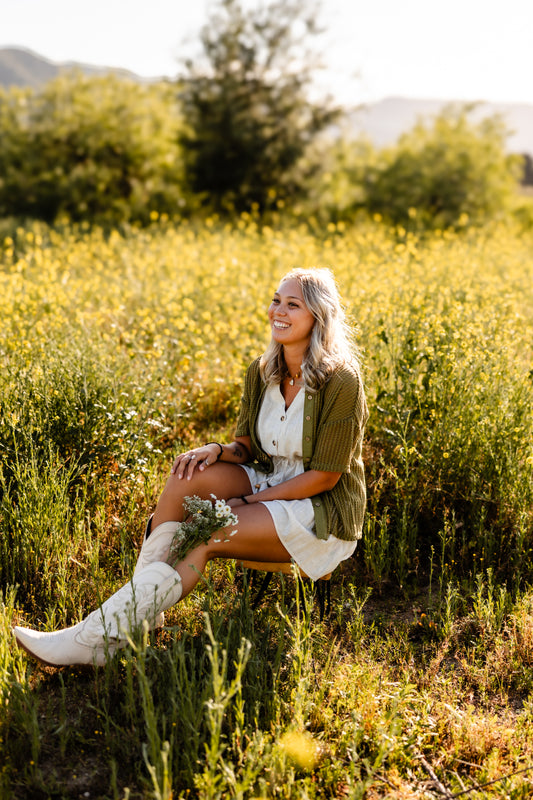 Olive sheer crochet button up top