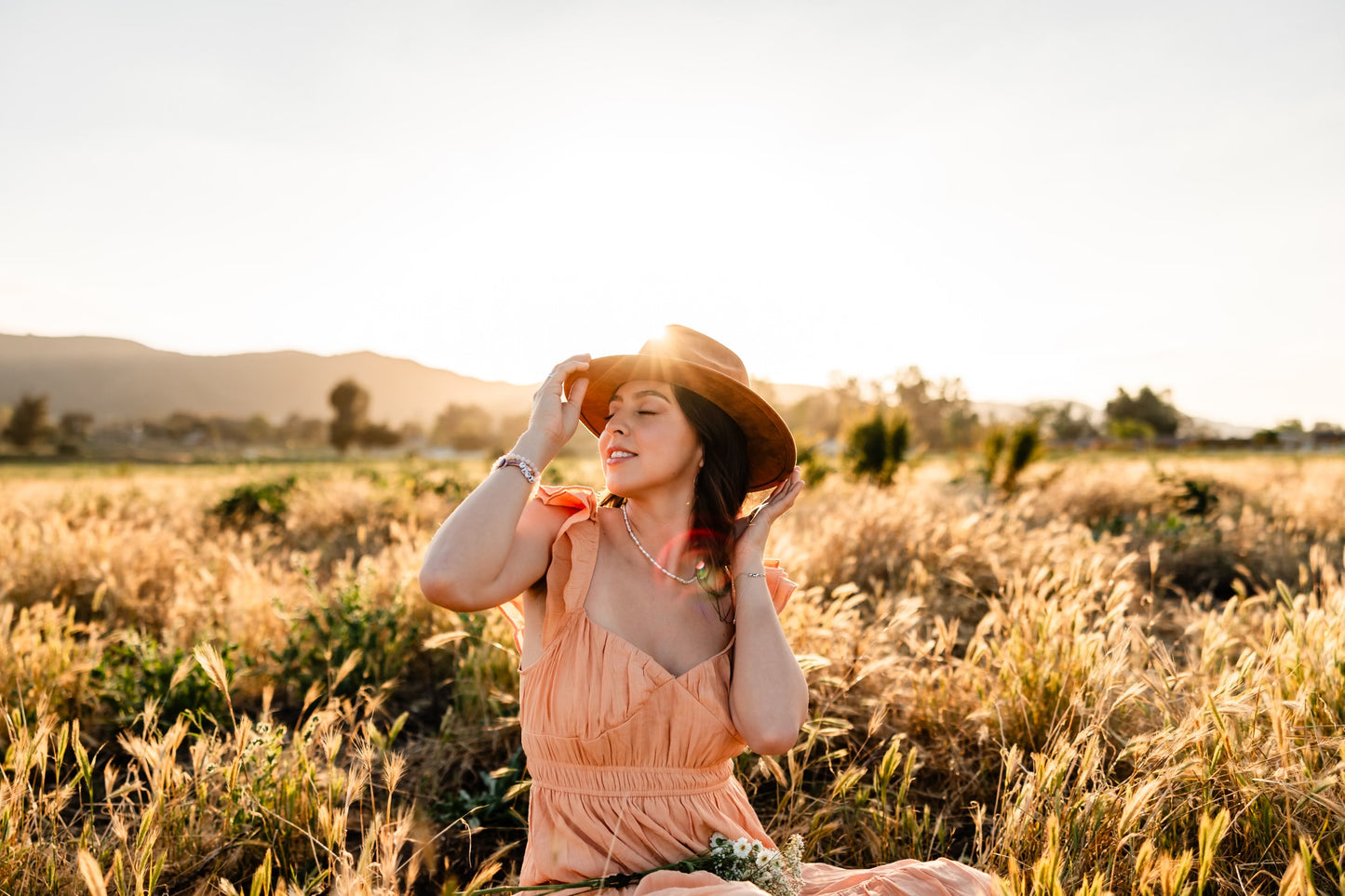 Apricot shirred dress